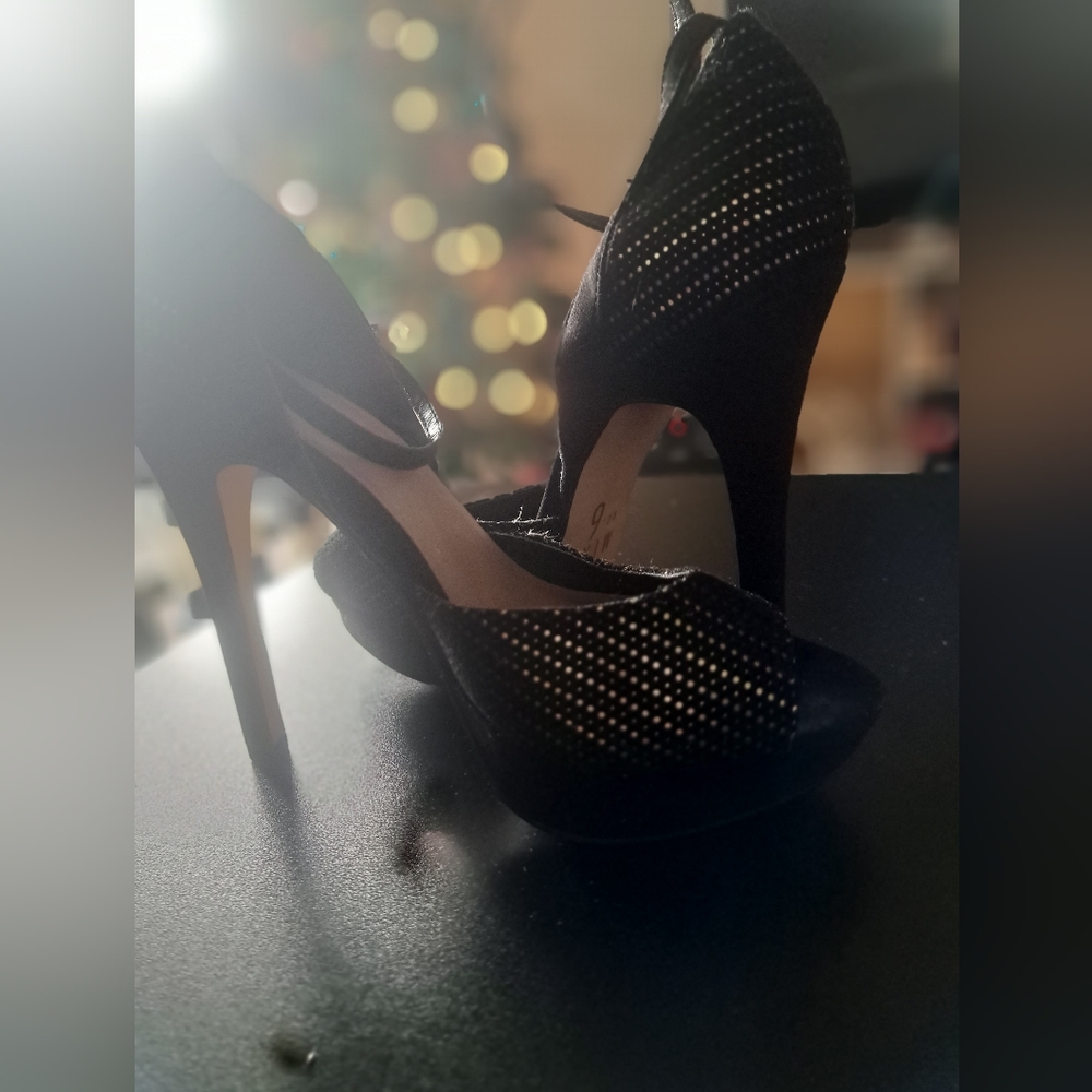 Black and gold heels